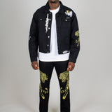 Golden Tiger Embroidered Oversized Black Trucker Jacket - Liquor n Poker