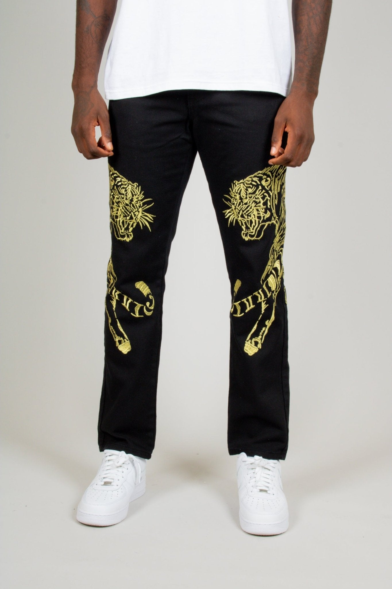 Golden Tiger Embroidered Straight Leg Jeans - Liquor n Poker