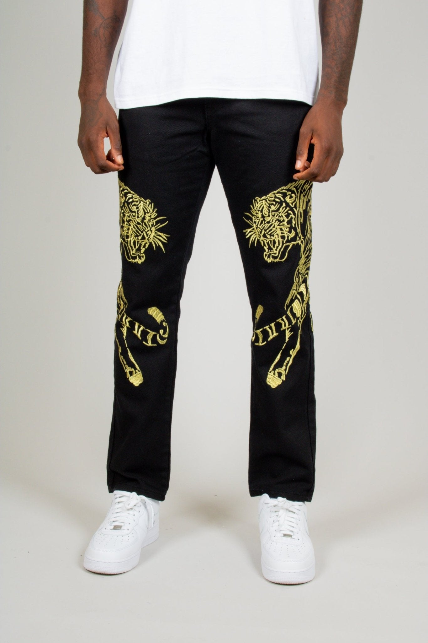 Golden Tiger Embroidered Straight Leg Jeans - Liquor n Poker