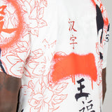 Graffiti Dragon Print Short Sleeve Shirt In White - Liquor n Poker