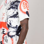 Graffiti Dragon Print Short Sleeve Shirt In White - Liquor n Poker