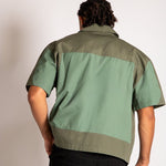Green Cut & Sew Panel Detail Motorcross Shirt in Khaki - Liquor n Poker