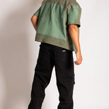 Green Cut & Sew Panel Detail Motorcross Shirt in Khaki - Liquor n Poker