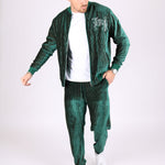 Green Pinstripe Velour Varsity Slim Joggers - Liquor n Poker