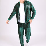 Green Pinstripe Velour Varsity Slim Joggers - Liquor n Poker
