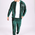 Green Pinstripe Velour Varsity Slim Joggers - Liquor n Poker