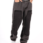 Grey & Black Patchwork Frayed Hem Jeans - Liquor n Poker