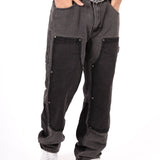 Grey & Black Patchwork Frayed Hem Jeans - Liquor n Poker