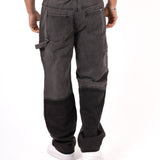 Grey & Black Patchwork Frayed Hem Jeans - Liquor n Poker