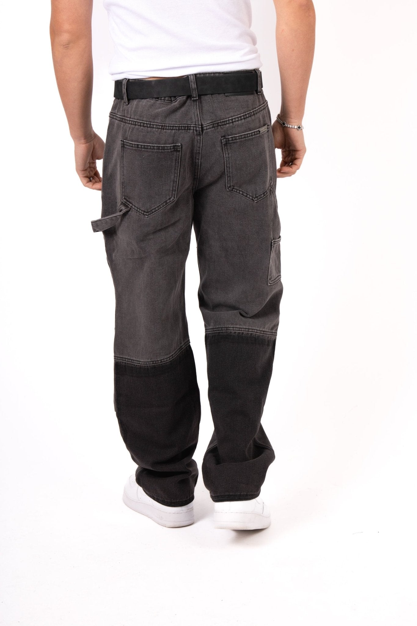 Grey & Black Patchwork Frayed Hem Jeans - Liquor n Poker