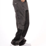 Grey & Black Patchwork Frayed Hem Jeans - Liquor n Poker