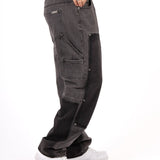Grey & Black Patchwork Frayed Hem Jeans - Liquor n Poker
