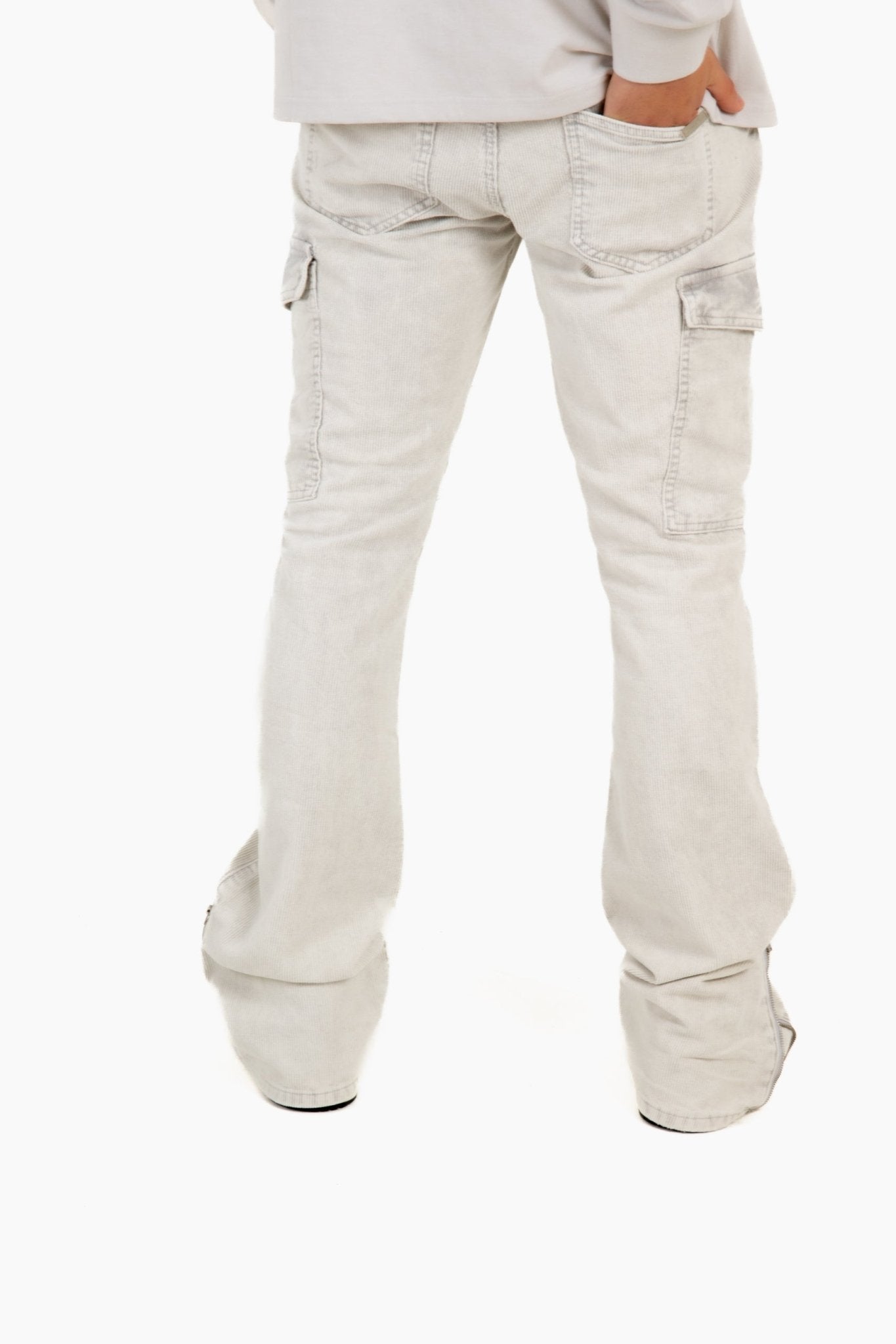 Grey Corduroy Slim Stacked Cargo - Liquor n Poker