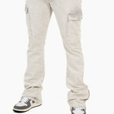 Grey Corduroy Slim Stacked Cargo - Liquor n Poker
