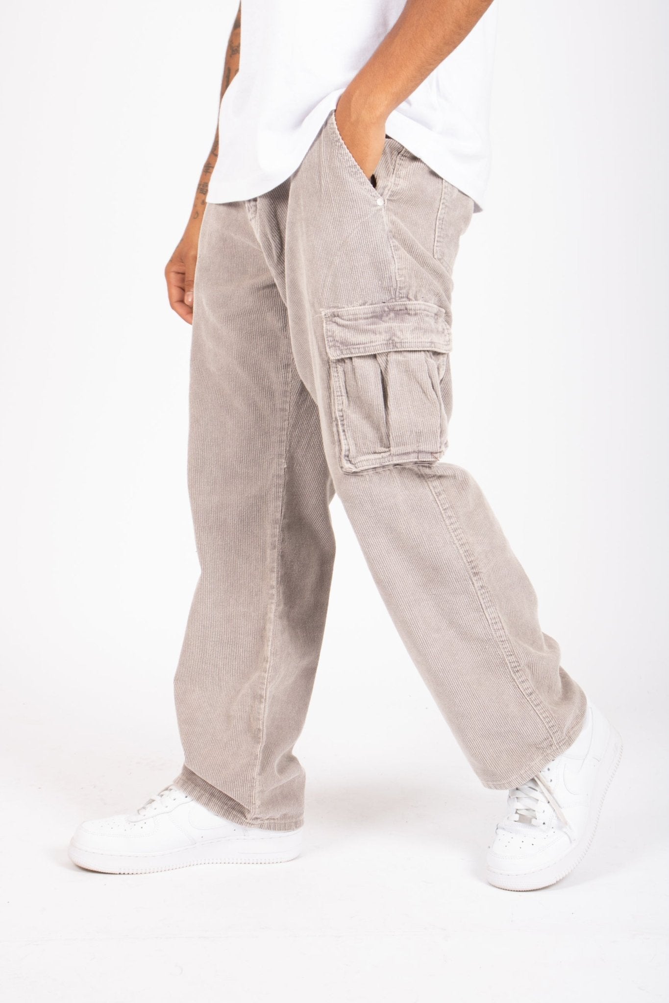 Grey Corduroy Utility Cargo - Liquor n Poker