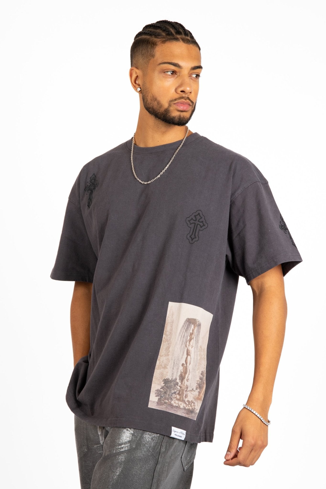 Grey Premium Oversized 'Eternal Paradise' Printed T-Shirt - Liquor n Poker