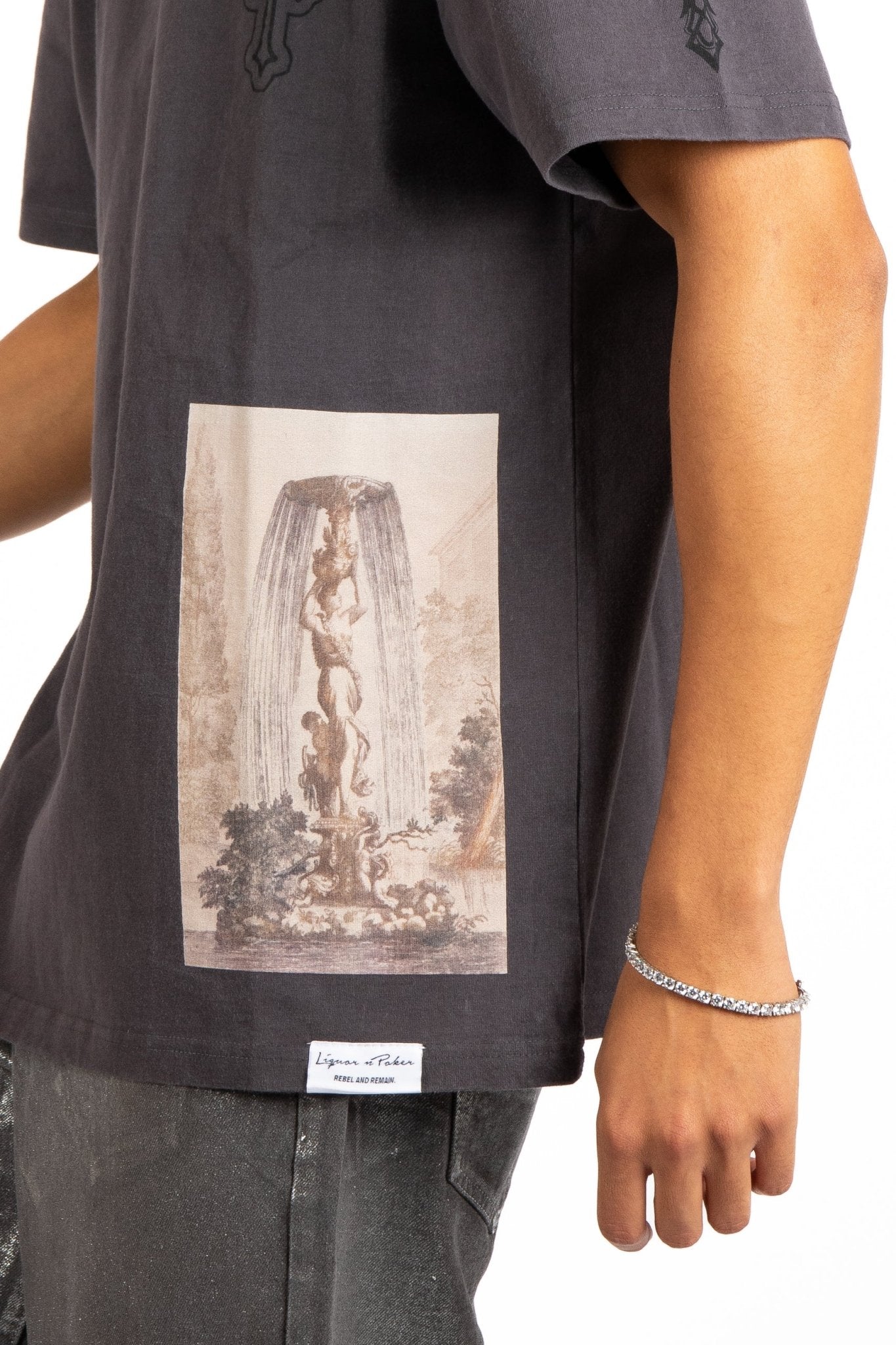 Grey Premium Oversized 'Eternal Paradise' Printed T-Shirt - Liquor n Poker