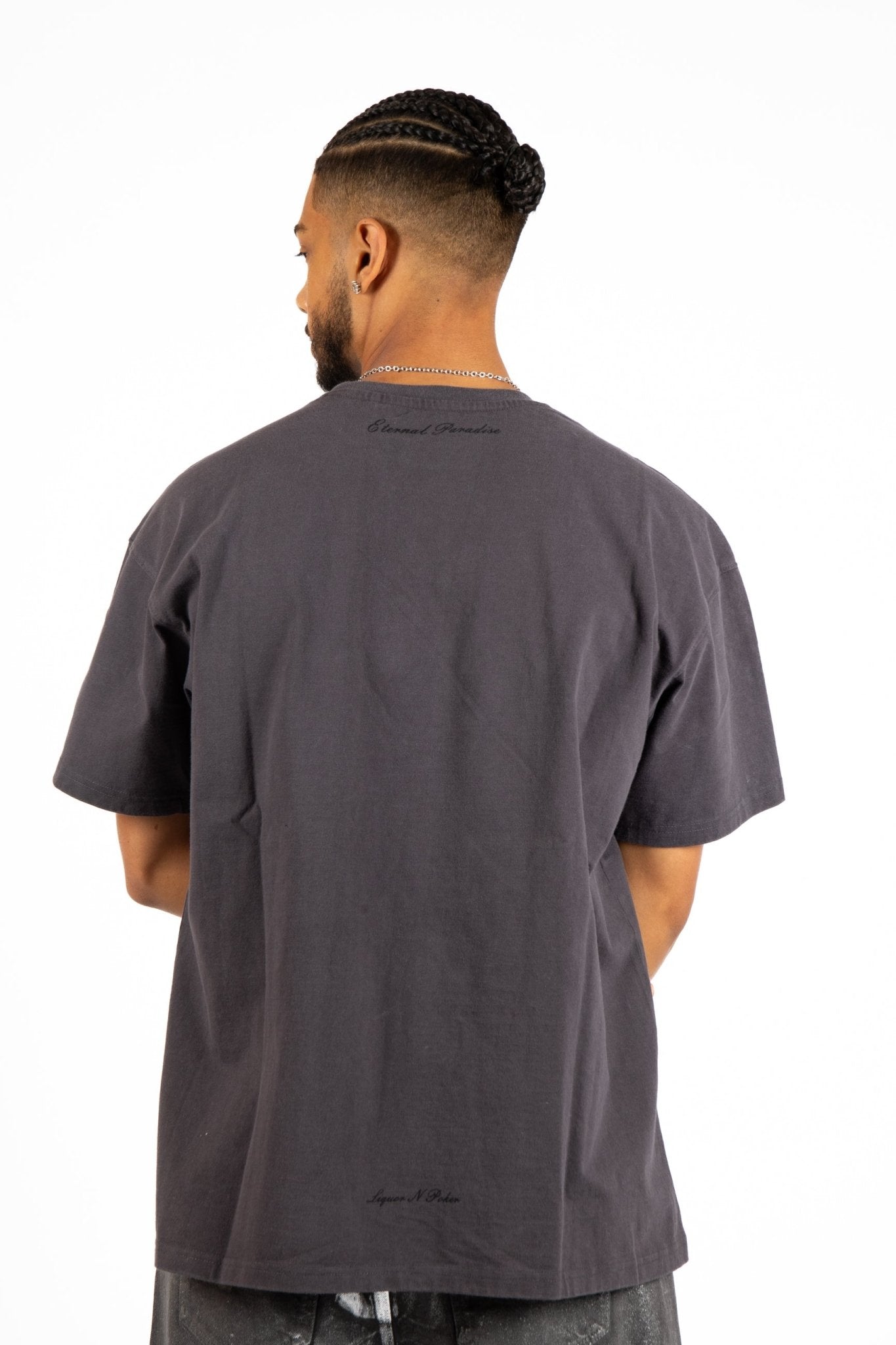 Grey Premium Oversized 'Eternal Paradise' Printed T-Shirt - Liquor n Poker