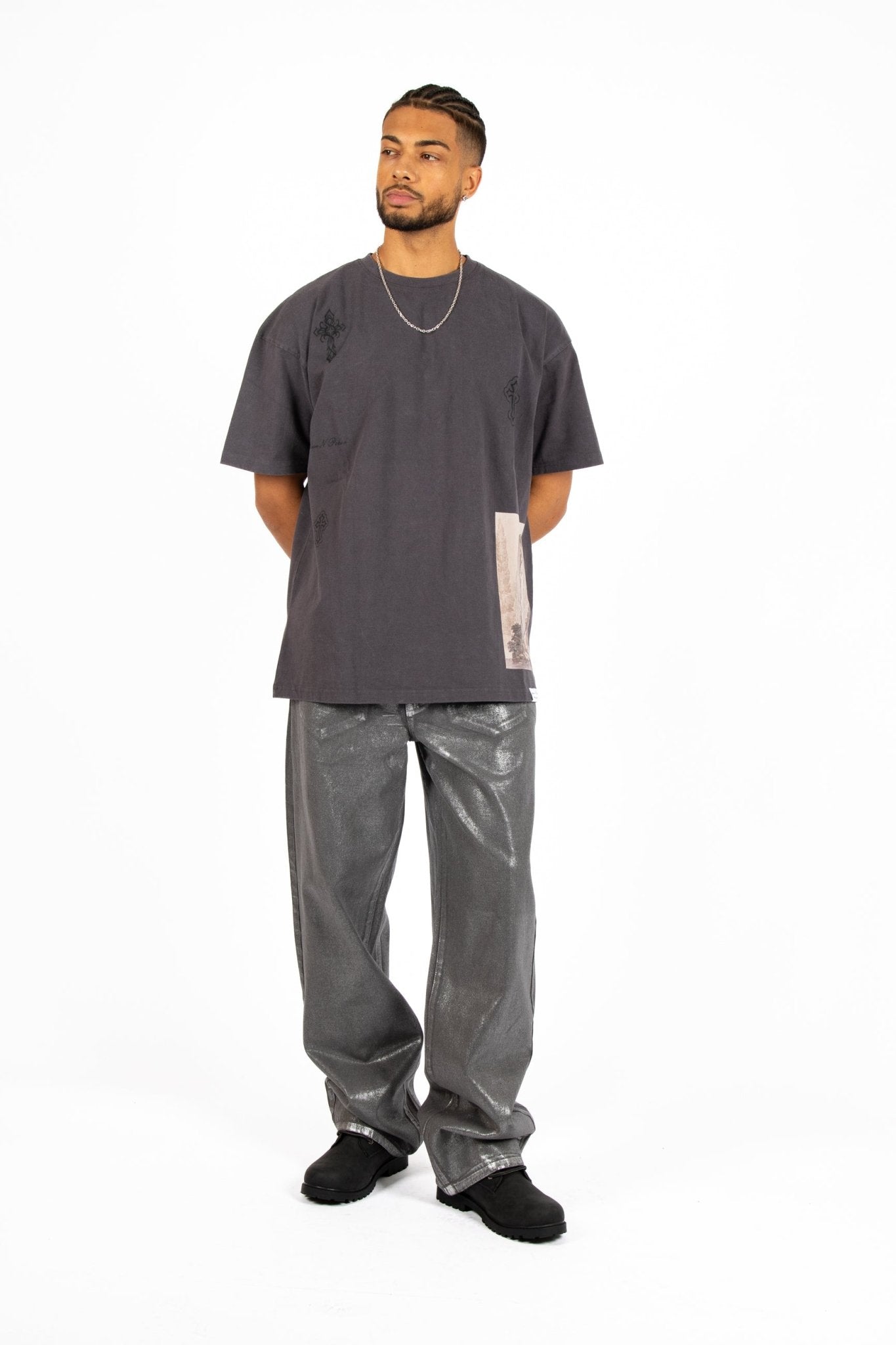 Grey Premium Oversized 'Eternal Paradise' Printed T-Shirt - Liquor n Poker