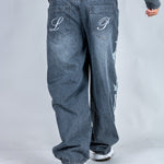 Grey Reign Baggy Printed Grey Wash Jeans - Liquor n Poker