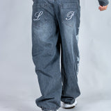 Grey Reign Baggy Printed Grey Wash Jeans - Liquor n Poker