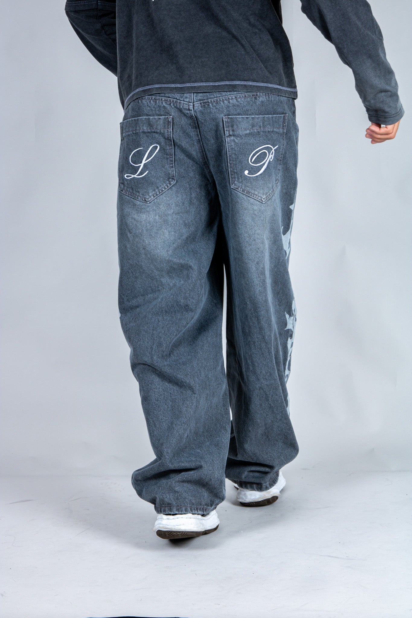Grey Reign Baggy Printed Grey Wash Jeans - Liquor n Poker