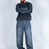 Grey Reign Baggy Printed Grey Wash Jeans - Liquor n Poker