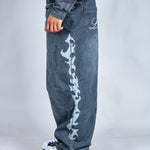 Grey Reign Baggy Printed Grey Wash Jeans - Liquor n Poker