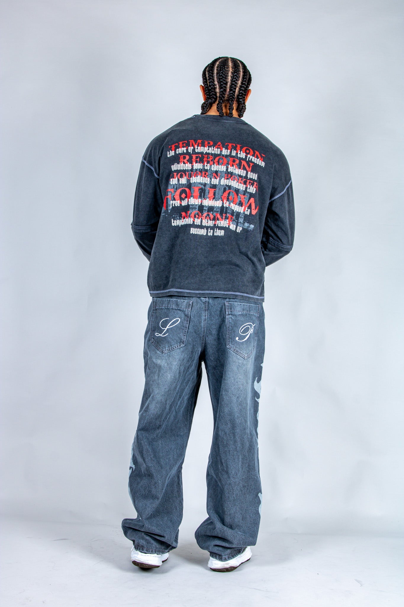 Grey Reign Baggy Printed Grey Wash Jeans - Liquor n Poker