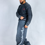 Grey Reign Baggy Printed Grey Wash Jeans - Liquor n Poker