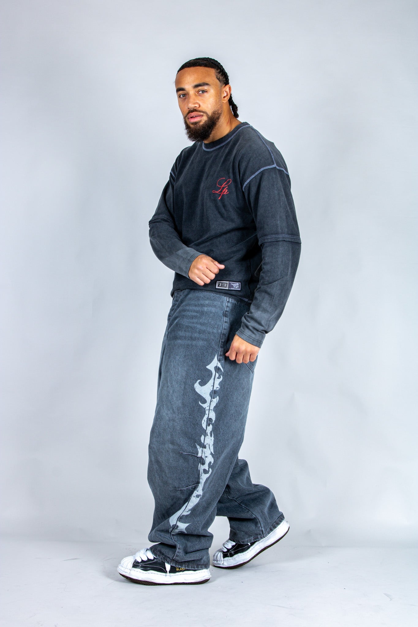 Grey Reign Baggy Printed Grey Wash Jeans - Liquor n Poker