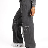 Grey Wash Rapture Rip & Repair Baggy Fit Jeans - Liquor n Poker