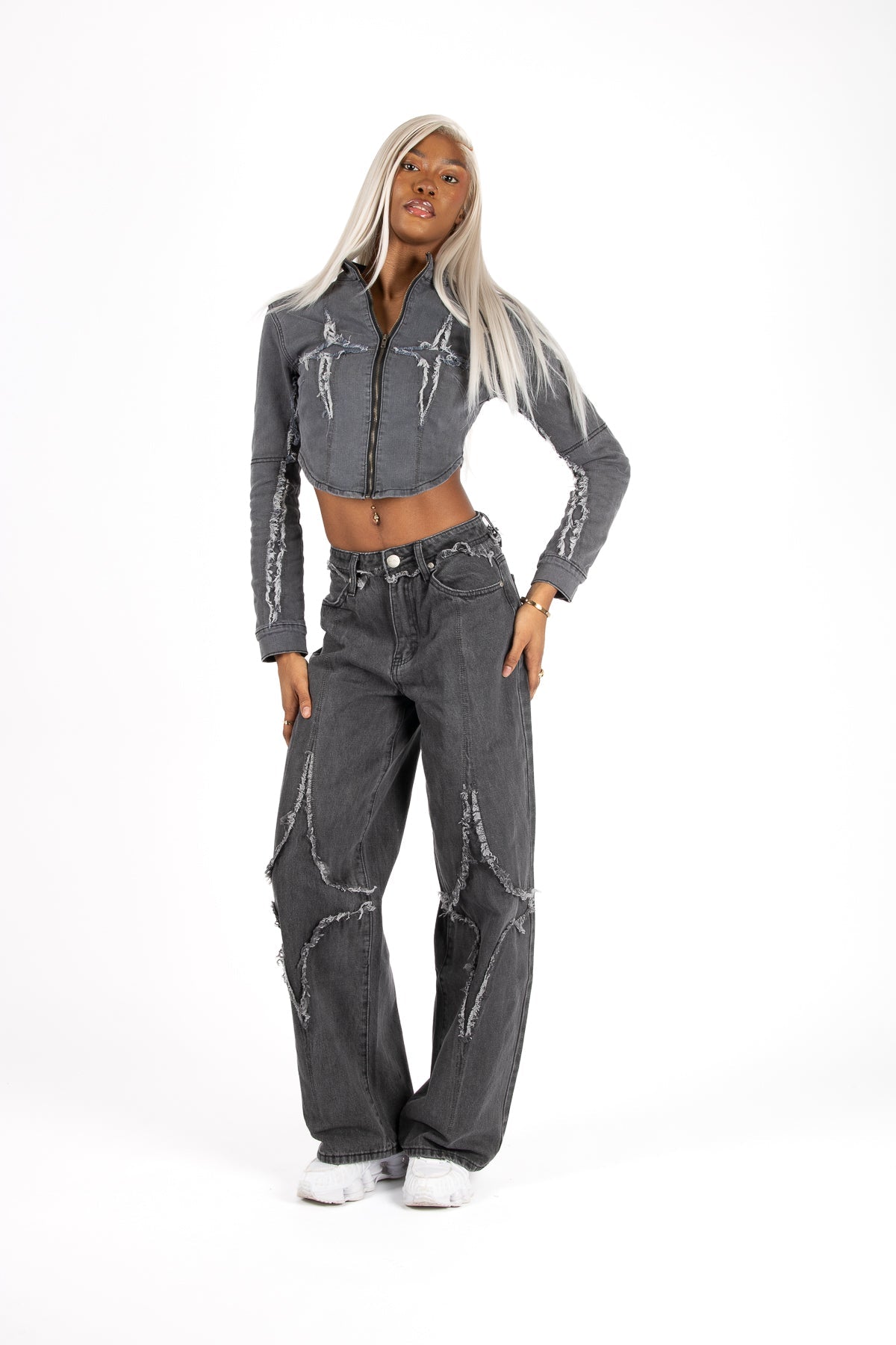 Grey Wash Rapture Rip & Repair Baggy Fit Jeans - Liquor n Poker