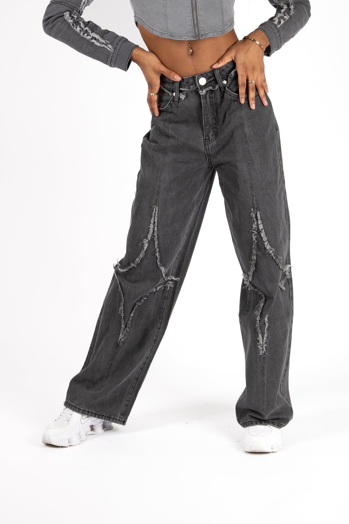 Grey Wash Rapture Rip & Repair Baggy Fit Jeans - Liquor n Poker