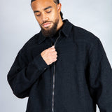 Harrington Boxy Zip Jacket in Black Textured Denim - Liquor n Poker
