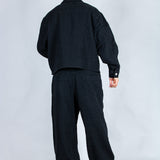 Harrington Boxy Zip Jacket in Black Textured Denim - Liquor n Poker