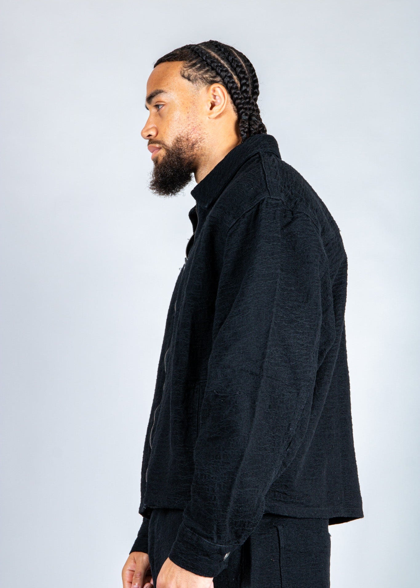 Harrington Boxy Zip Jacket in Black Textured Denim - Liquor n Poker