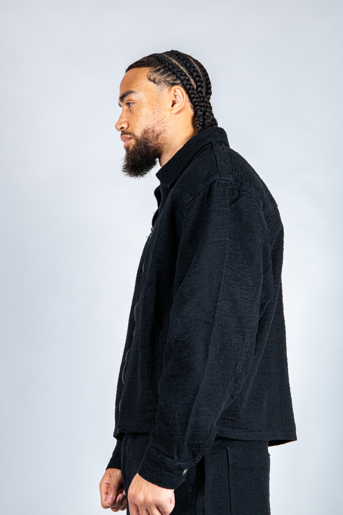 Harrington Boxy Zip Jacket in Black Textured Denim - Liquor n Poker