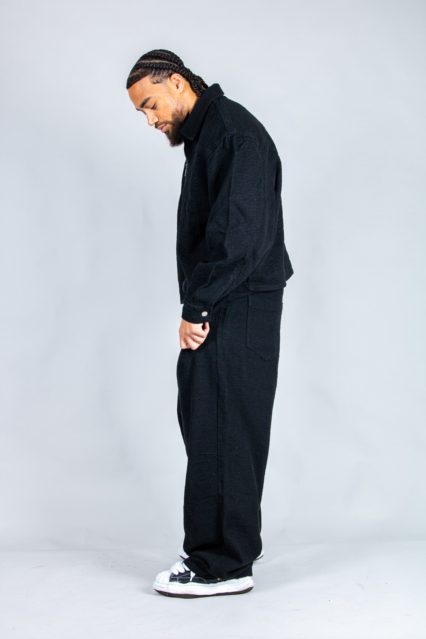 Harrington Boxy Zip Jacket in Black Textured Denim - Liquor n Poker