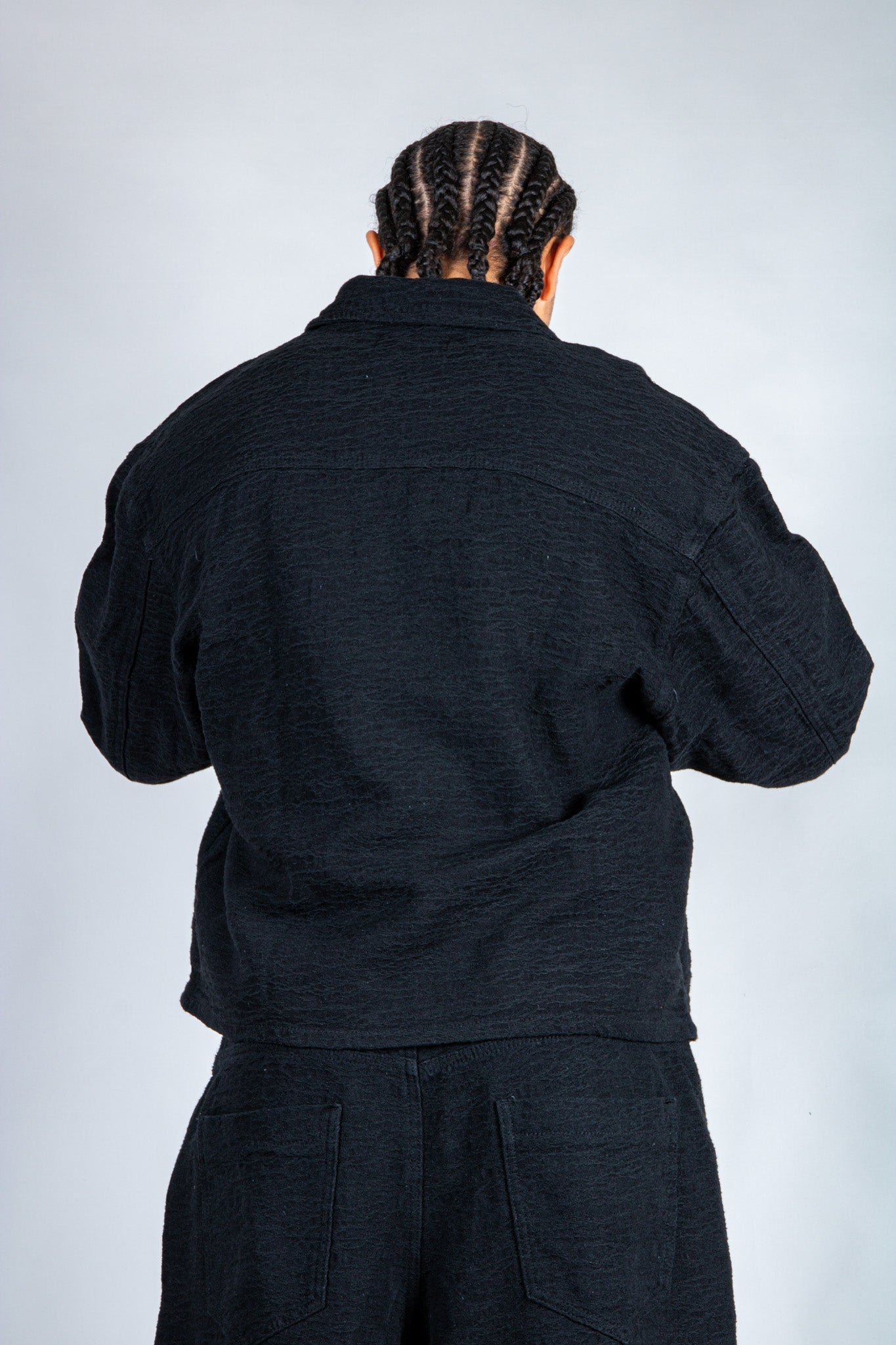 Harrington Boxy Zip Jacket in Black Textured Denim - Liquor n Poker