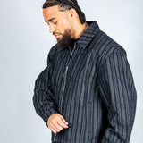 Harrington Boxy Zip Jacket in Pinstripe Black - Liquor n Poker