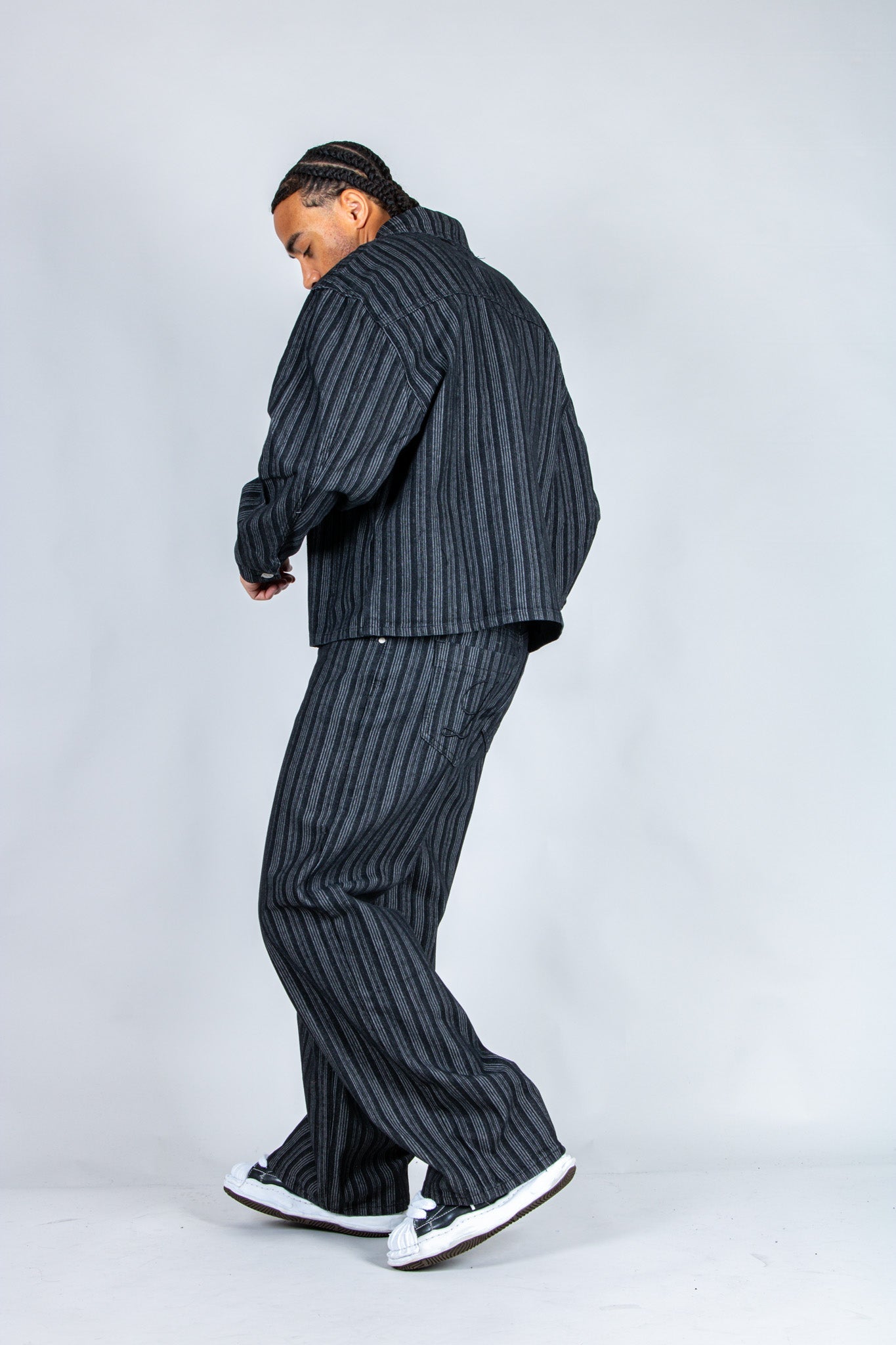 Harrington Boxy Zip Jacket in Pinstripe Black - Liquor n Poker