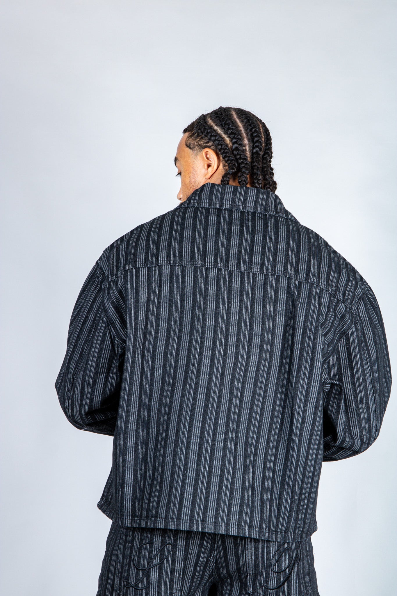 Harrington Boxy Zip Jacket in Pinstripe Black - Liquor n Poker