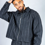 Harrington Boxy Zip Jacket in Pinstripe Black - Liquor n Poker