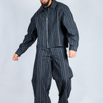 Harrington Boxy Zip Jacket in Pinstripe Black - Liquor n Poker