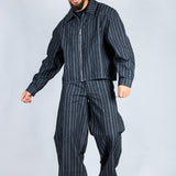 Harrington Boxy Zip Jacket in Pinstripe Black - Liquor n Poker