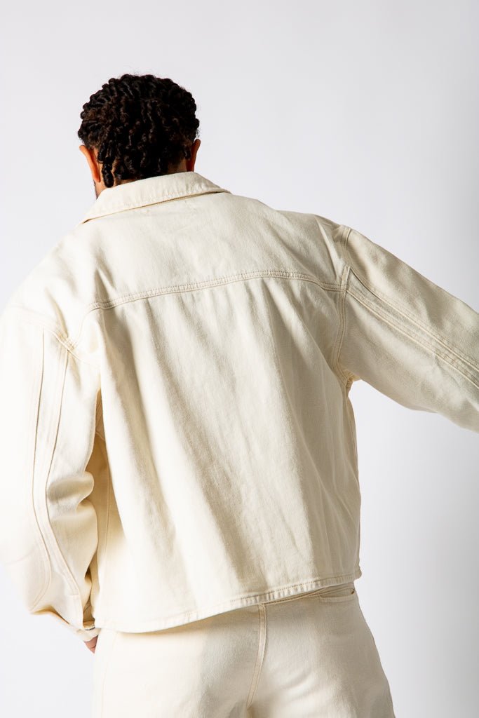 HARRINGTON - Ecru Boxy Denim Jacket With Seam Detail - Liquor n Poker