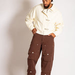 Harrington Ecru Buckle Detail Denim Jacketcha - Liquor n Poker