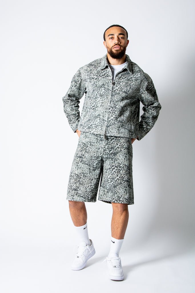HARRINGTON - Faded Leopard Print Boxy Denim Jacket - Liquor n Poker