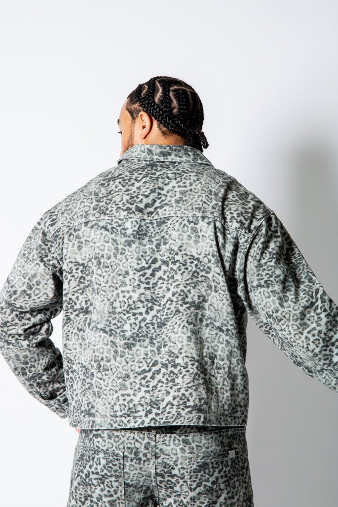 HARRINGTON - Faded Leopard Print Boxy Denim Jacket - Liquor n Poker